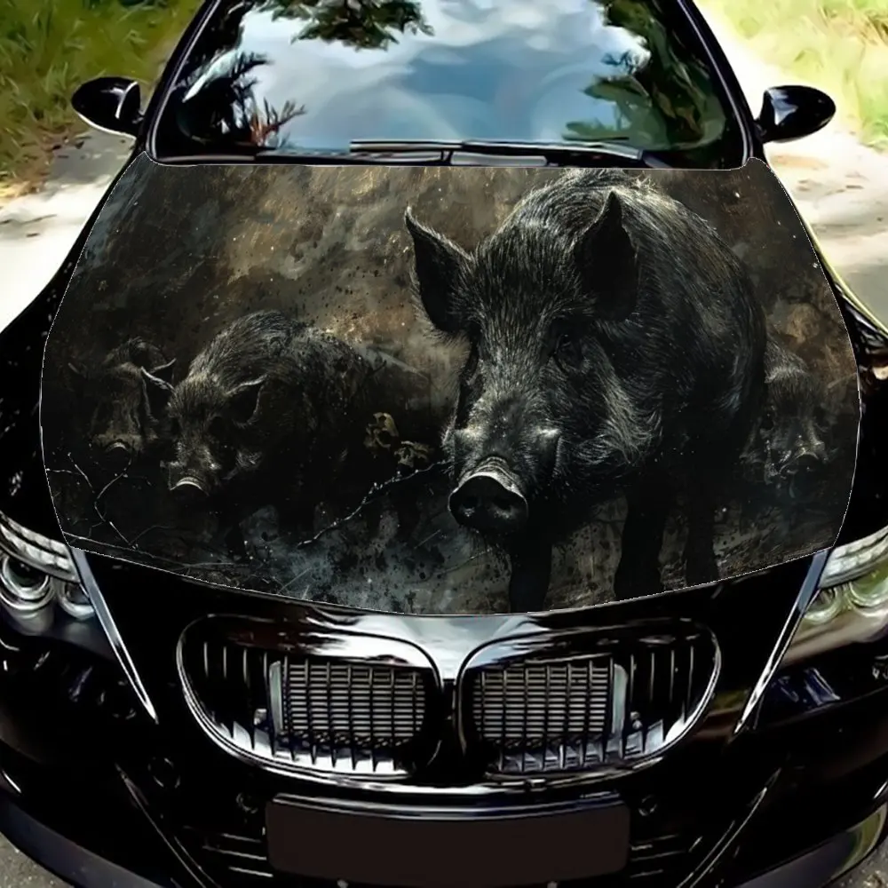 

Mysterious Dark Wild Boar Pig Print Car Hood Wrap Color Vinyl Sticker Truck Graphic Bonnet DIY Auto Accessories Decoration Decal