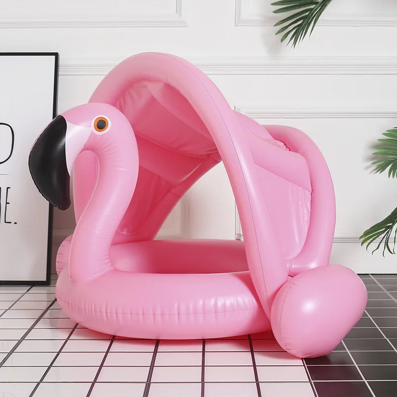 

Thickened PVC Swim Ring | Underarm Waist Ring | Pink Cygnus Seat Ring with Sunshade, Inflatable White Swan Swim Ring