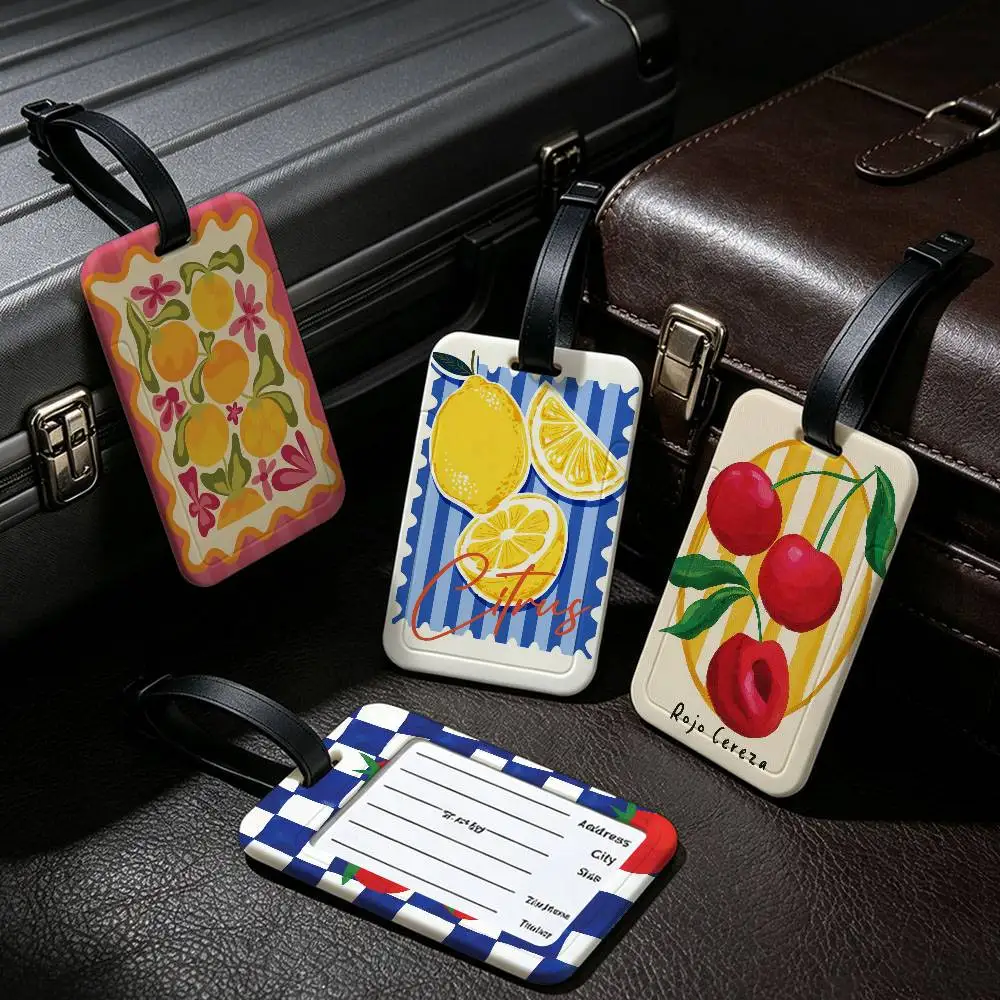 Modern Abstract Fruits Canvas Print Anti lost Name Label PVC Luggage Tag Information Card Holder For Travelers Daily Outdoor Use