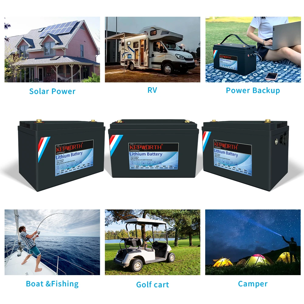 New KEPWORTH LiFePO4 Deep Cycle Battery 12V 100Ah with Built-in 100A BMS For RV Campers Solar Golf Carts Marine Trolling Motor