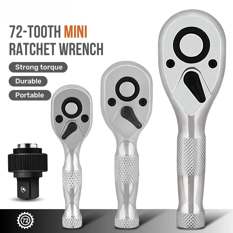 1/4 3/8 1/2 72 Teeth Quick Socket Mini Ratchet Wrench 2 in 1 Dual Head Stubby Torque Repair Hand Tool