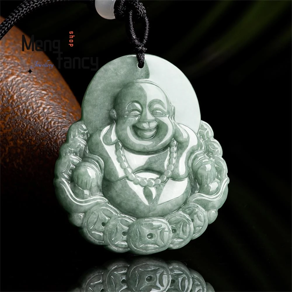 

Natural Jadeite Recruiting Wealth Maitreya Buddha Pendant Charms Fashion Men Women Amulet Mascots Jewelry Luxury Holiday Gifts