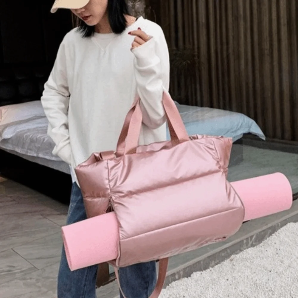 

New Simple Solid Color Travel Tote Bag Large Capacity Soft Shoulder Gym Sports Bag Foldable Zipper Yoga Mat Bag Men