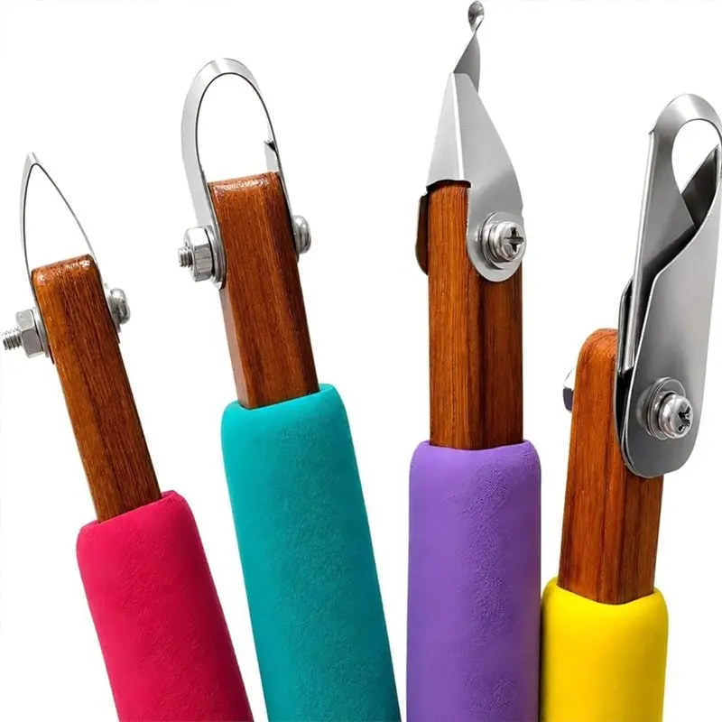 ABRU-Clay Sgraffito Tools 4-Piece Adjustable-Angle Pottery Carving Set For Leather-Hard Clay, Mishima& Trimming