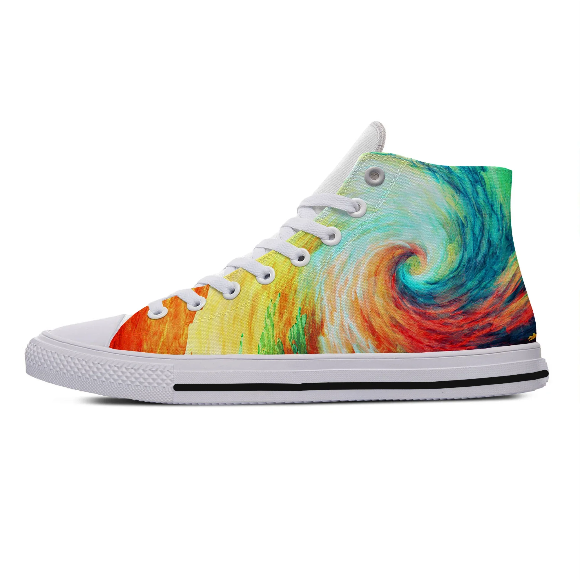 Abstracte Zomer Veelkleurige Golven Digitale Kunst Nieuw Aankomen Lichtgewicht Hoge Canvas Schoenen Mannen Vrouwen Casual Ademende Sneakers