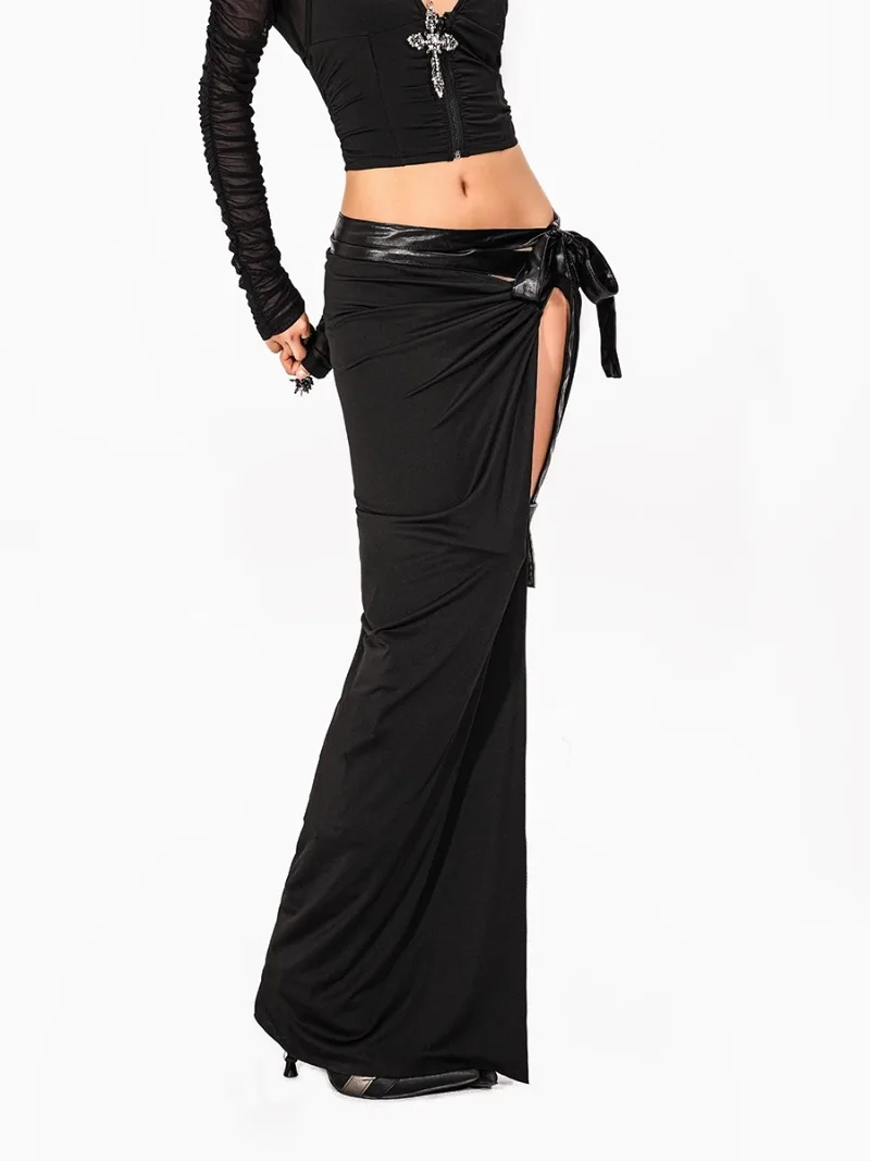 2025 New American Retro One-piece Strap Design Sense Irregular Y2k Hot Sexy High Split Long Skirt For Women