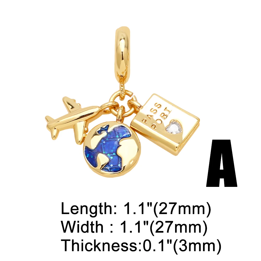 OCESRIO Trendy Airplane Travel the Earth Pendant for Necklace Copper Gold Plated Tourism Tour Jewelry Making Supplies pdtb416