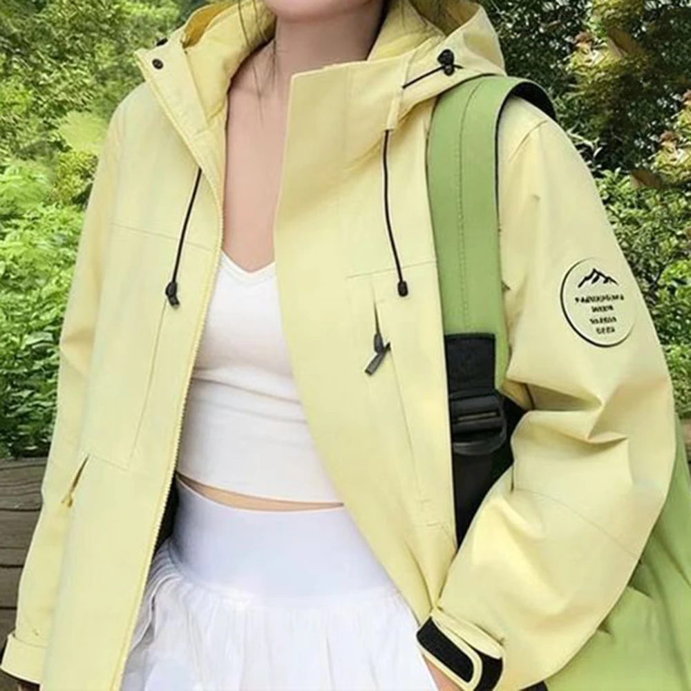 New hooded jacket  spring and autumn Korean version trendy windproof and warm couple mountaineering suit fashion coat women