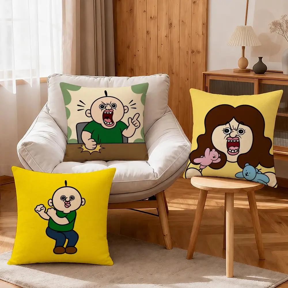 Character BongBong & YuJi Cushion Cover Linen Anti-Mite Antibacterial Cushion Cover Invisible Zipper Sofa Decor