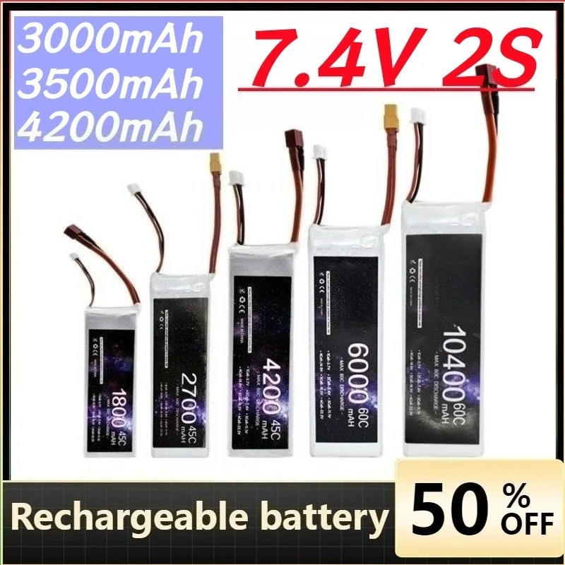 7.4V 45/60C 2S 3000mAh 3500mAh 4200mAh LiPo Battery with T Plug for Drone Car Model Boat Model 2S Rechargeable Battery