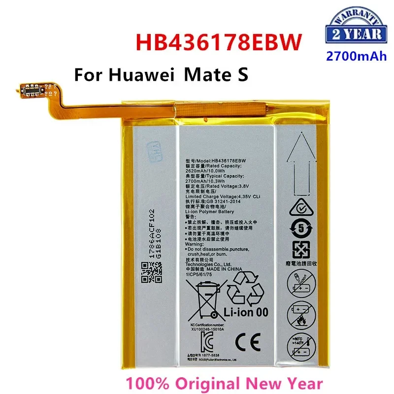 Bateria para Huawei Companheiro S MateS, HB436178EBW, 2700mAh, CRR-CL00, UL00, baterias e ferramentas, 100% original