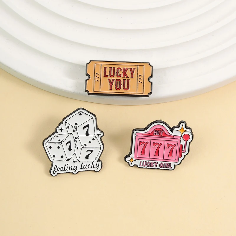 Lucky You Ticket Enamel Pins Custom 777 Dice Badge Cartoon Slot Machines Lapel Brooches Game Jewelry Gift For Friends