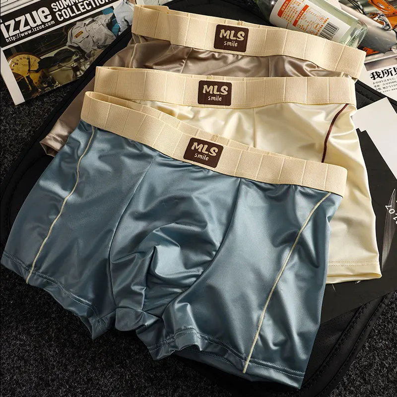 Silky Satin Men's Underwear Summer Fashion Luxurious Comfortable Ice Silk Nylon Boxer Briefs Soft and Breathable Men's Shorts