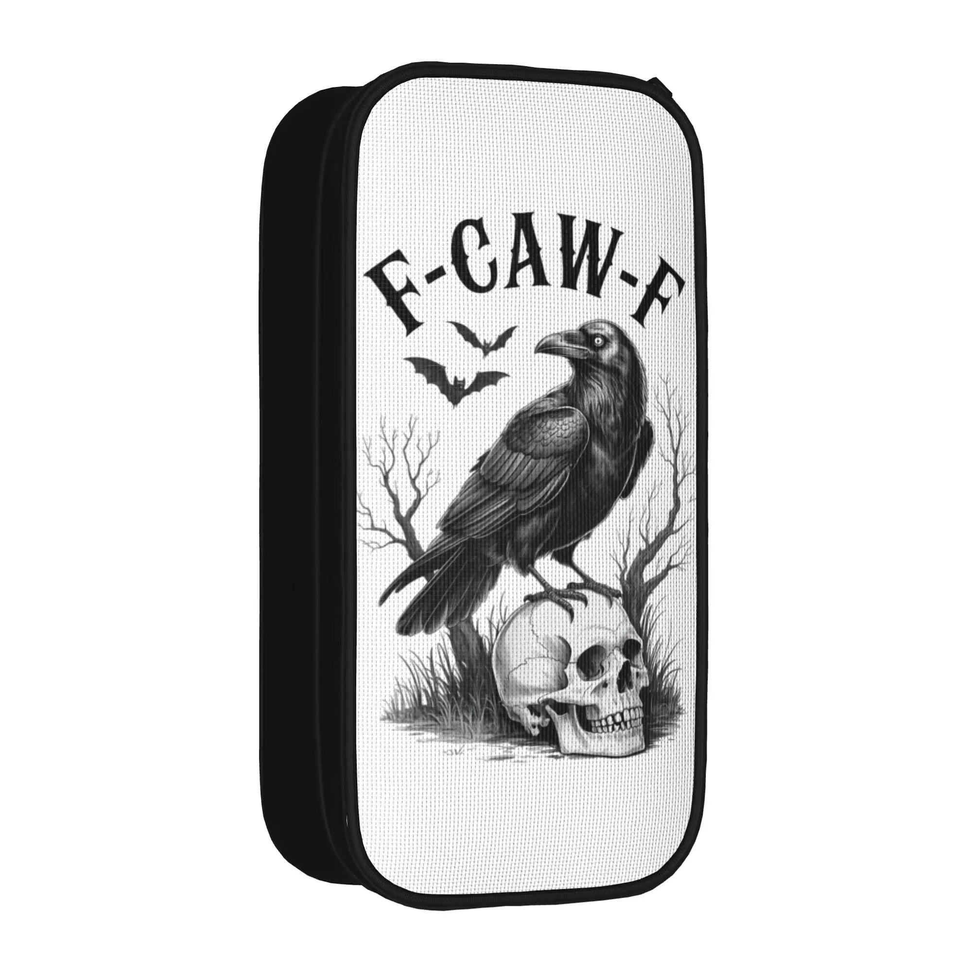 Lovely F-Caw-F Funny Black Bird Crow Pencil Cases Dark Humor Pencilcases Pen Holder Student Large Storage Bags School Stationery