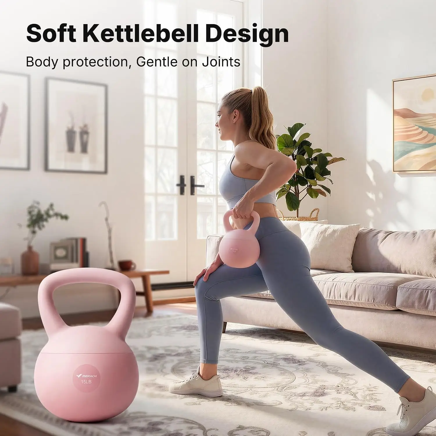 Soft Kettlebell With Wide Anti-Slip Handle Sand Iron Filled Cushioned Impact Resistant Base Safe Strength Training Weight Kettle Bell For Men Women Home Workout 15Lb Blue Pink Optional For Men Women Home Workout/Home Gym Training