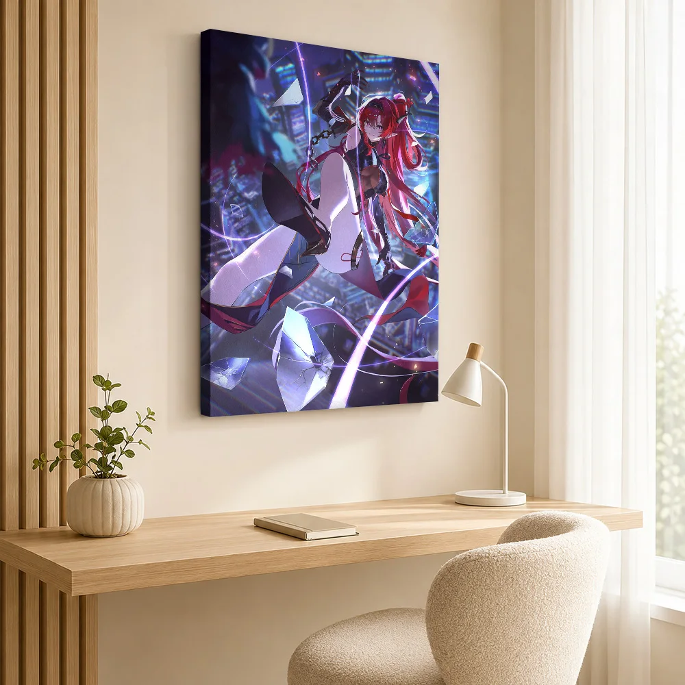 Anime Girl in Urban Fantasy Setting Canvas Painting Poster Personalized Photo Gaming Anime Canvas Wall Art for Game Room Decor