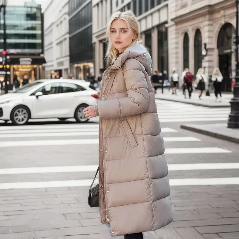 

2024 Winter Long Coat Women Down Jacket Female Cotton Padded Hooded Overcoat Parka Mujer Thick Lady Warm Jackets Coats Top White