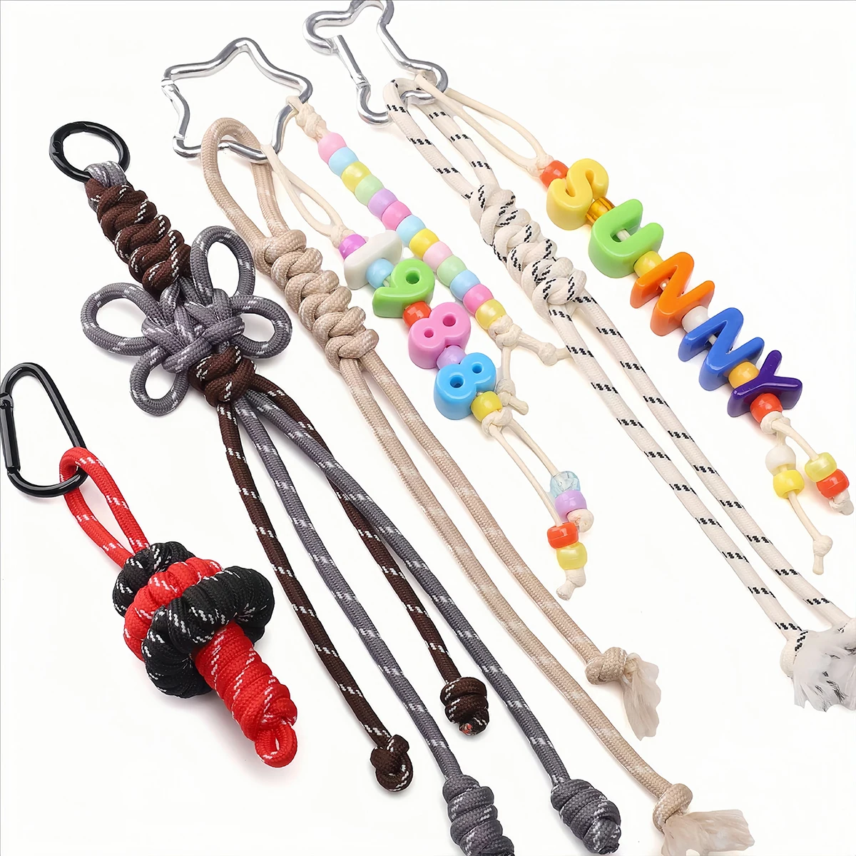 3-5 Stück Kreatives Geflochtenes Schlüsselband, Handgemachtes Knoten-Nylonseil für DIY-Schlüsselanhänger, Taschen-Accessoires – Detail 6