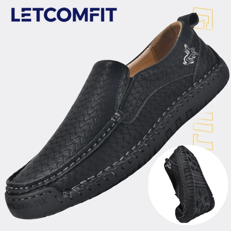 

Men Leather Shoes Casual Loafers Black Soft Bottom Anti Slip and Breath Shoes Brown Business Walking Light Flat Shoes Plus Size