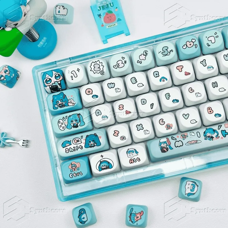 

130pcs Hatsune Miku Anime Peripheral Kawaii PBT Material Keycap Miku Cute Cartoon Personality Creative Cute 74pcs Keycap Gift