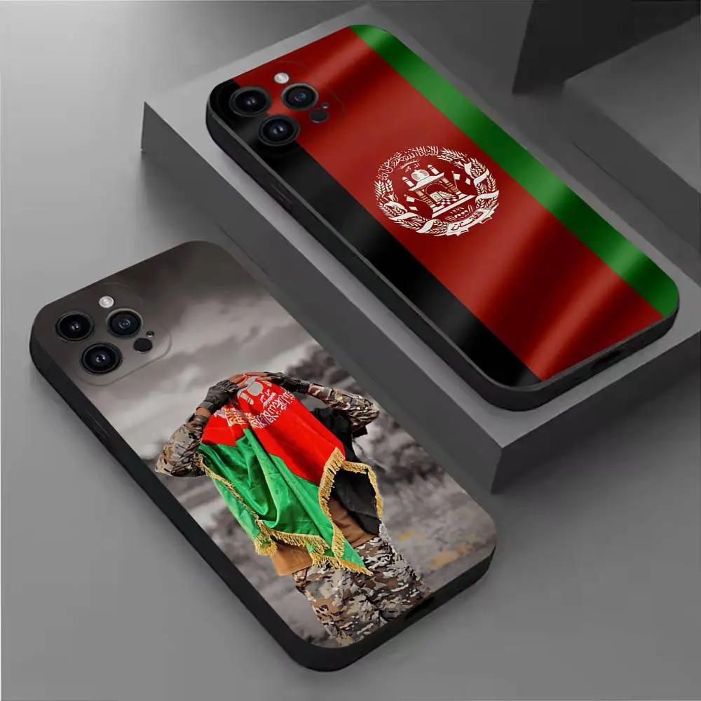 حافظة هاتف علم أفغانستان لهاتف آيفون 16,15,14,13,12,11 Plus,Pro Max,XS,X,XR,SE,Mini,8,7,غطاء أسود من السيليكون الناعم