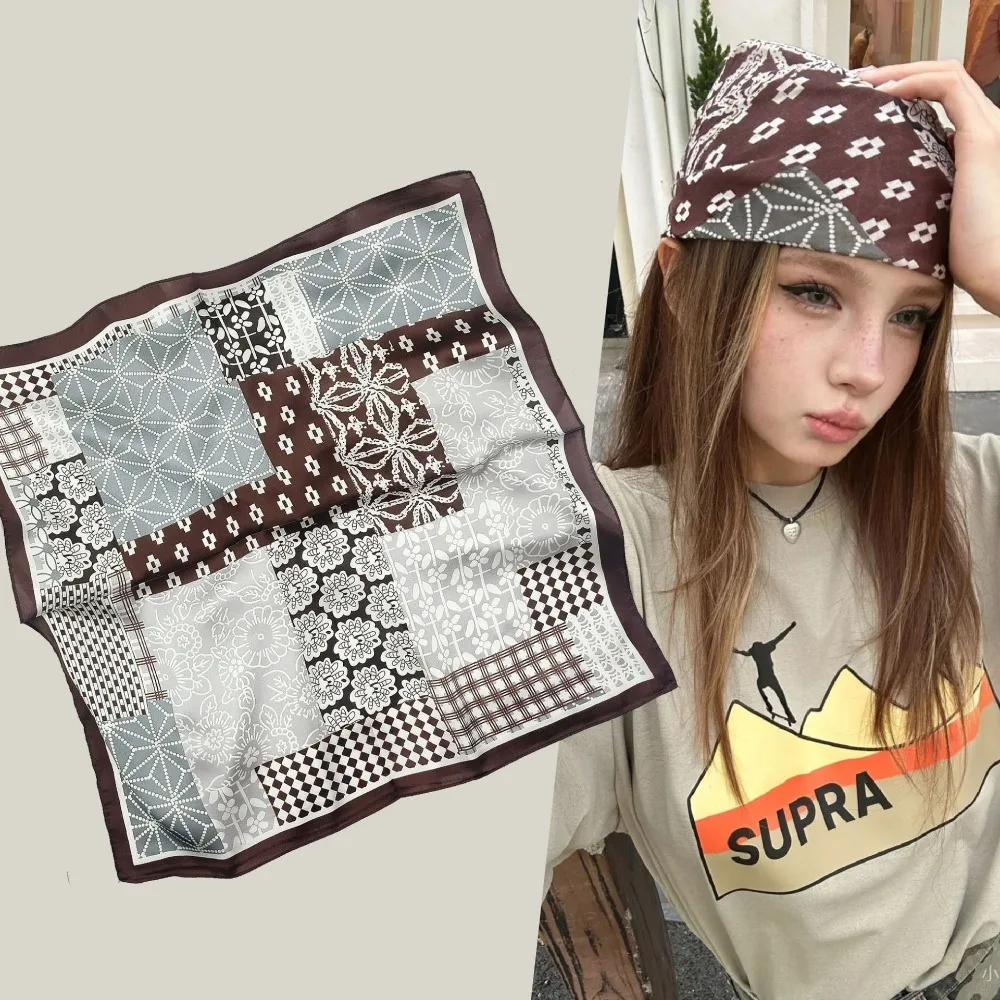 

American y2k Millennium Spice Girl headscarf hip hop street trendy cool square scarf spring and summer new thin pure cotton headband