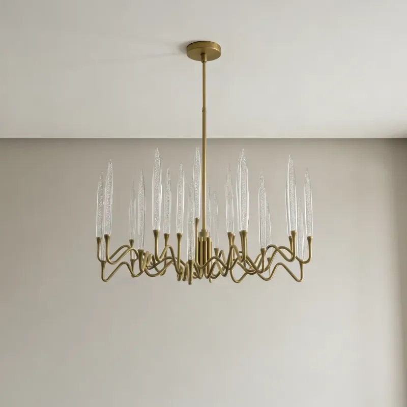 YH Minimalist Brass Modern Crystal Chandelier LED Pendant Ceiling Light Dining Room Hanging Kitchen Chandeliers & Pendant