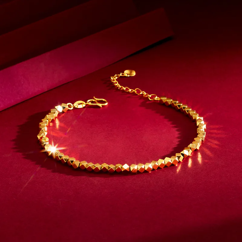 

2026 New Chinese Style 18K Gold Plated Disco Beads Broken Gold Silver Sand Gold Unique Bracelet For Women Trendy Party Jewelry