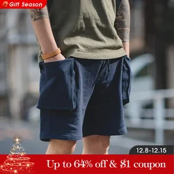 Maden Navy Blue Cargo Joggers Shorts para homens, algodão solto, bolso grande, calças curtas táticas de trabalho, shorts de malha casual, P44