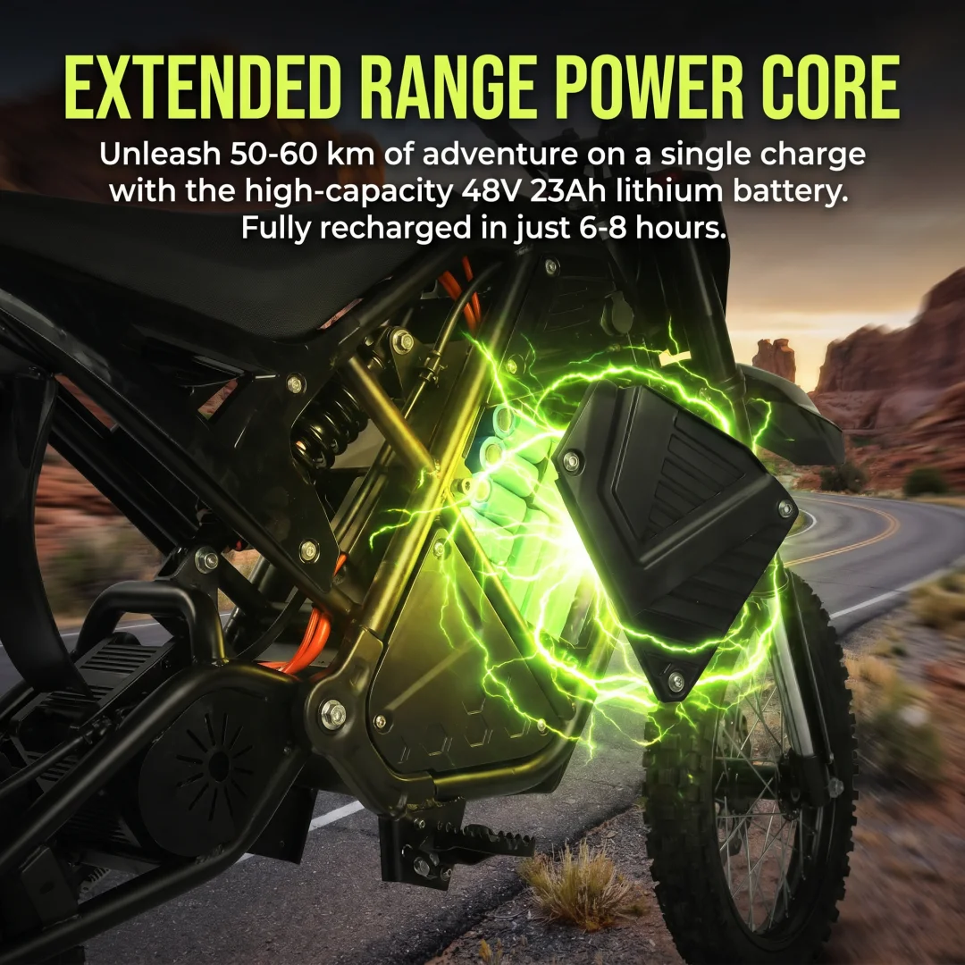 EDB001 All Black Electric Motocross Dirt Bike For Adults Offroad Cross Country Riding Hydraulic Front Fork Rear Adjustable Shock Absorber Hydraulic Brake Chain Driven All Terrain Electric Motorcycle Durable Steel Frame For Outdoor Adventure Racing