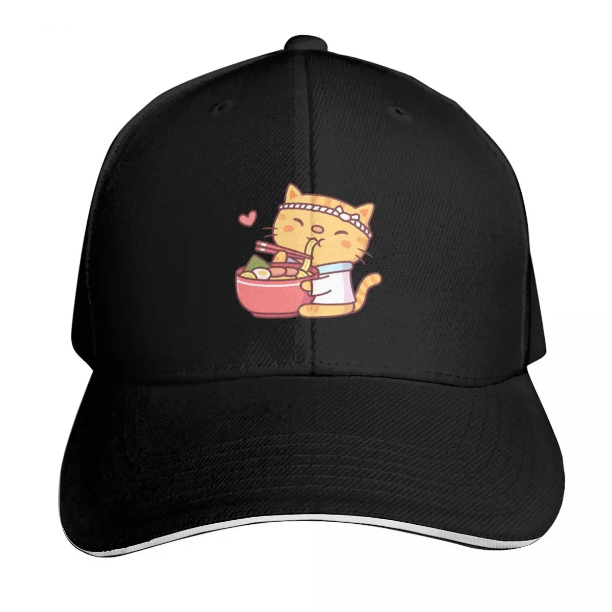 Cute Tabby Cat Chef Eating Ramen Noodles Baseball Cap Vintage Retro Embroidered Lightweight Packable Gift for Him Her