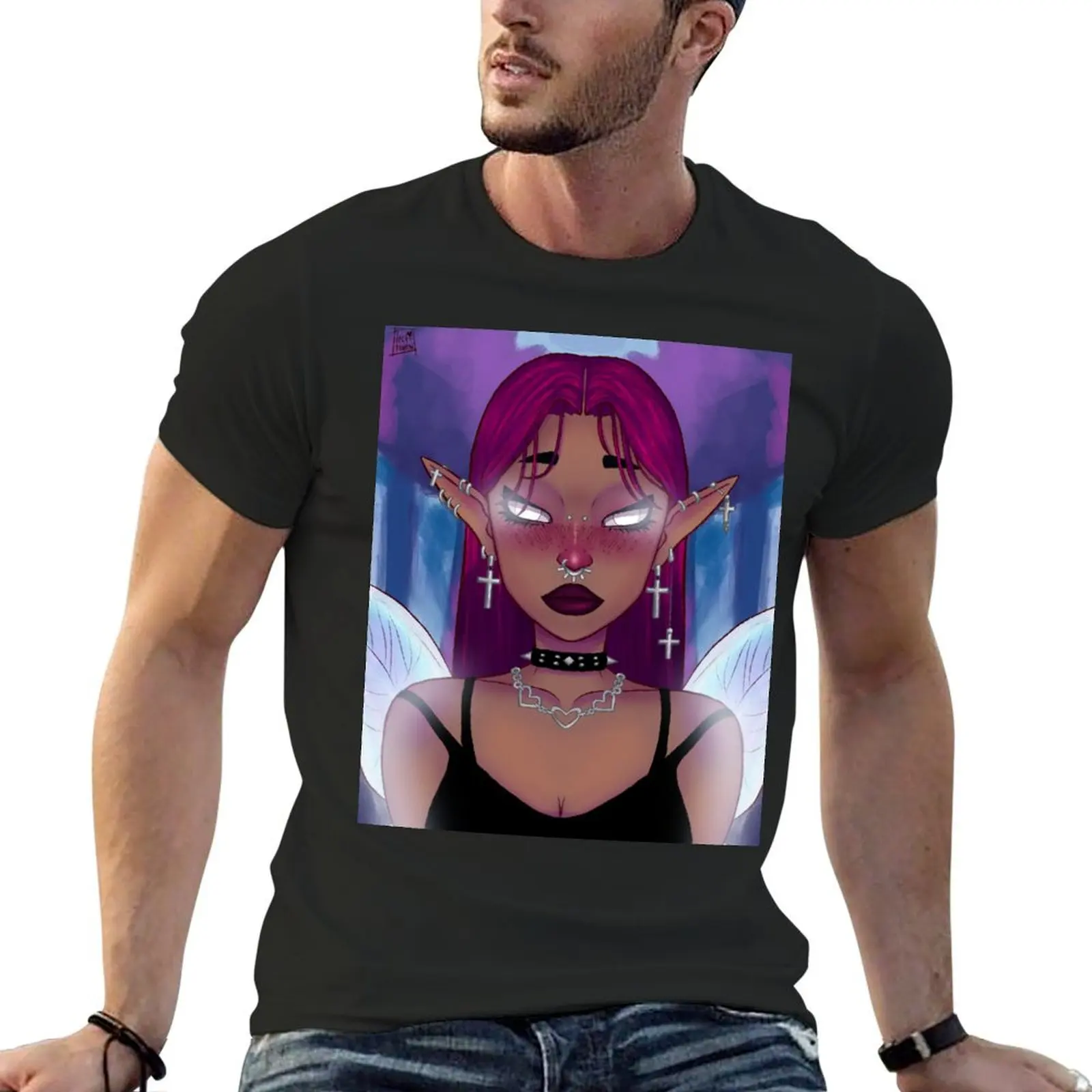 Dark Fairy Portrait T-Shirt for a boy graphics Short sleeve tee mens t shirts casual stylish