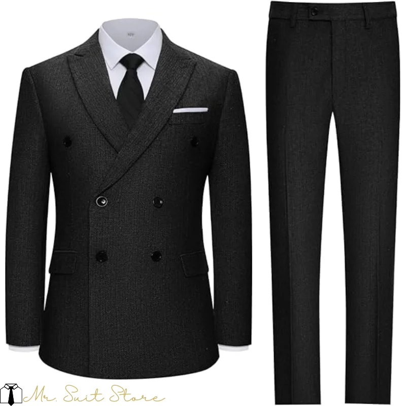 

Retro 2 Pieces Suit Men Slim Fit Formal Double Breasted Tweed Herringbone Men Suit Jacket Pants Set Wedding Tuxedo
