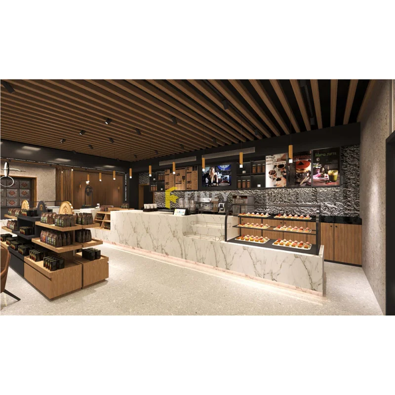 （customized）Custom Coffee Shop Bar Counter Design Modern Milk Tea Coffee Shop Outdoor Interior Layout Decoration