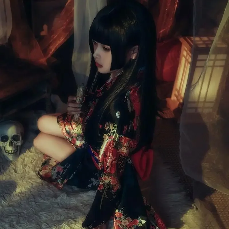 Kimono Jigoku Shoujo Enma Ai Maid Dress Yukata Uniform Outfit Japanese Anime Cosplay Costumes Kimono Robe With Obi
