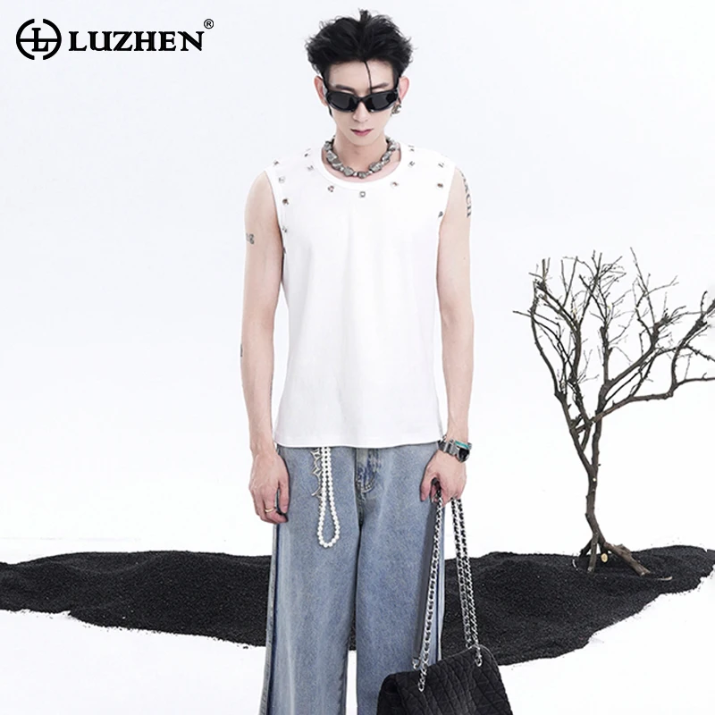 

LUZHEN Rivet Decorate Design Sleeveless Vests Summer New Original Fashion Street Wear High Quality Korean Male Clothes LZ4428