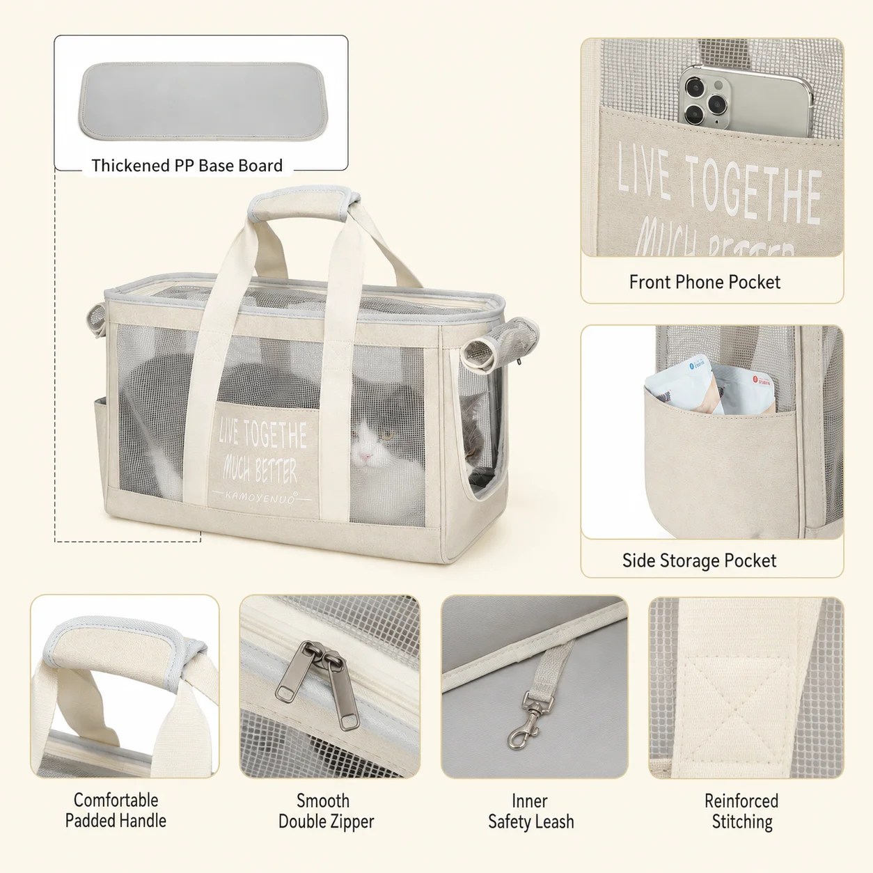 Atmungsaktive Haustier-Tragetasche für Katzen und Hunde, Reise-Handtasche mit Netzbelüftung, Tragbare Outdoor-Tasche, Weich, Leicht, Geruchshemmend, Sommer-Tasche – Detail 4