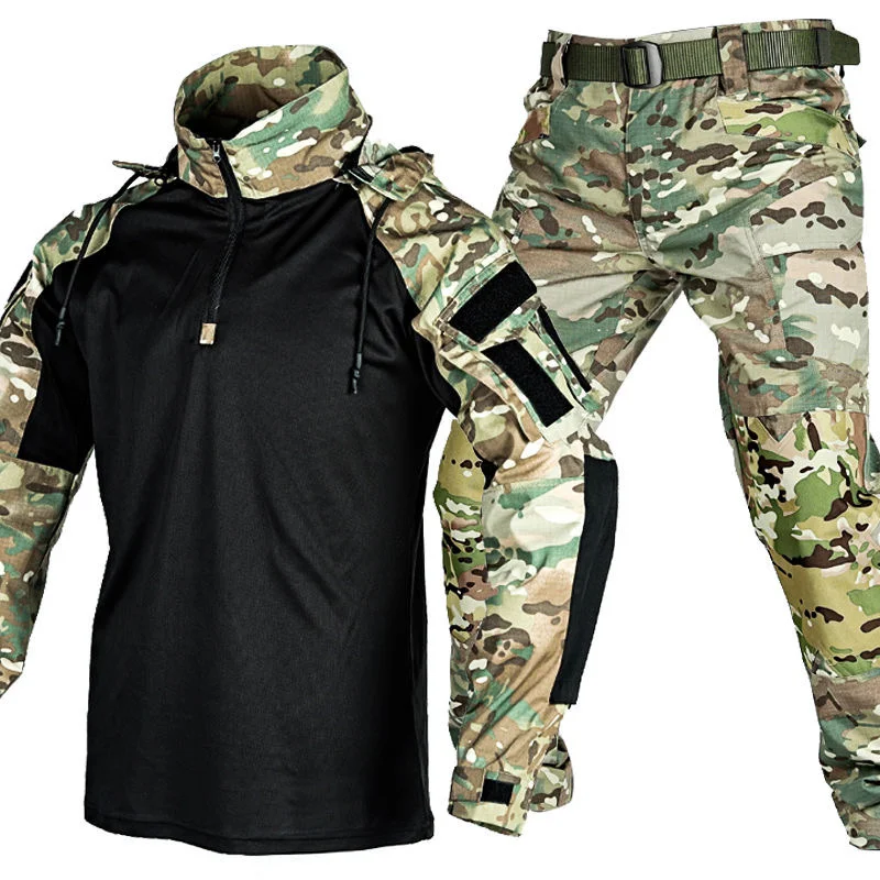 

US Army Shirts Pants Men Camo Tactics Military Combat Hooded T-Shirt Tactical Airsoft Paintball Camping Hunting Clothing