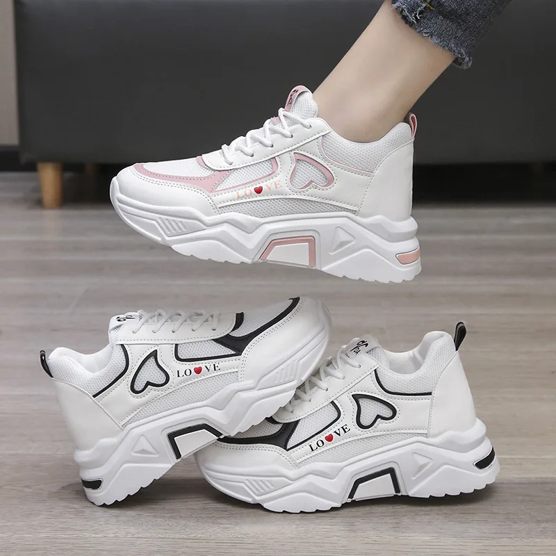 2024 New Letter Graphic Lace-up Wedge Sneakers Women Breath Thick Bottom Shoes Lace-Up Flat Leisure Shoes Outdoor Fashion Casual