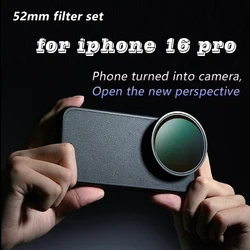 Ultrathin 52mm Filters CPL VND Starlight Black Fog Filter Leather Phone Case for iPhone 16 Pro Camera Control Protect Cover