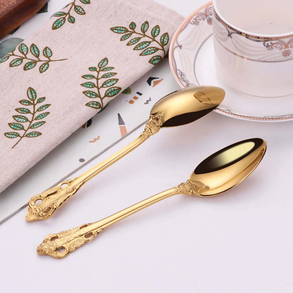 5.1inch vintage mirror golden coffee spoon set gold plated tea spoon 18-10 steel coffee stirring spoon dessert spoon cake spoon