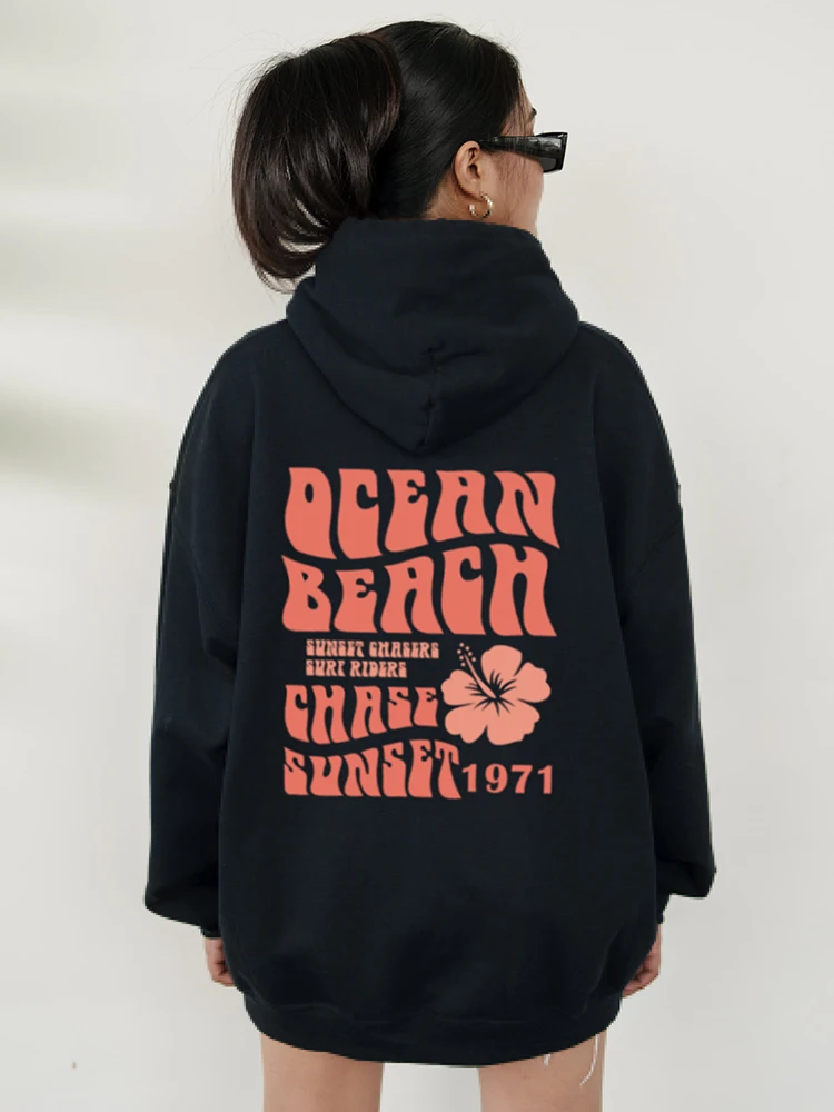 Ocean Beach Chase Sunset 1971 Letter Printed Long Sleeve Plus Size Hoodie Women Sweatshirts Harajuku Girl Casual Streetwear