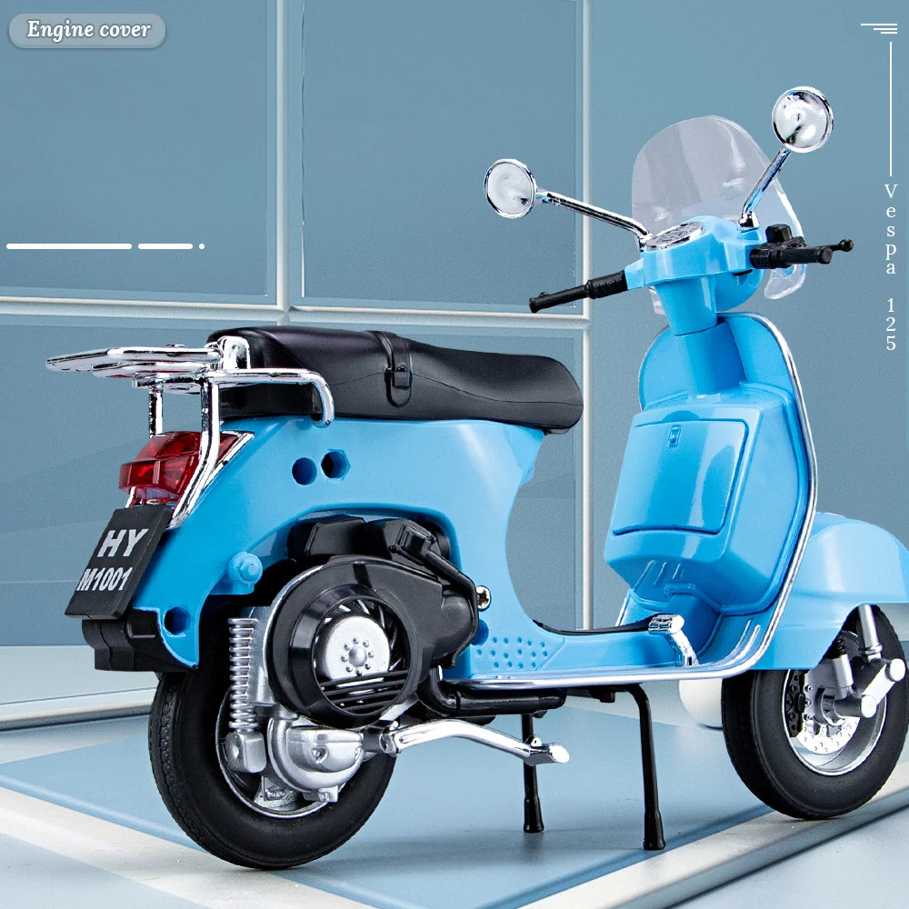 1:10 Vespa 125 Alloy Die Cast Motorcycle Model Toy Vehicle Collection Sound and Light Off Road Autocycle Toys Car