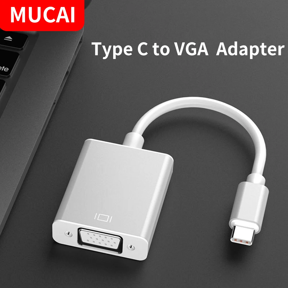 MUCAI USBC to VGA Adapter Type C Male to VGA Female Converter Cable 1080P FHD For PC Computer Laptop HDTV Monitor Projector