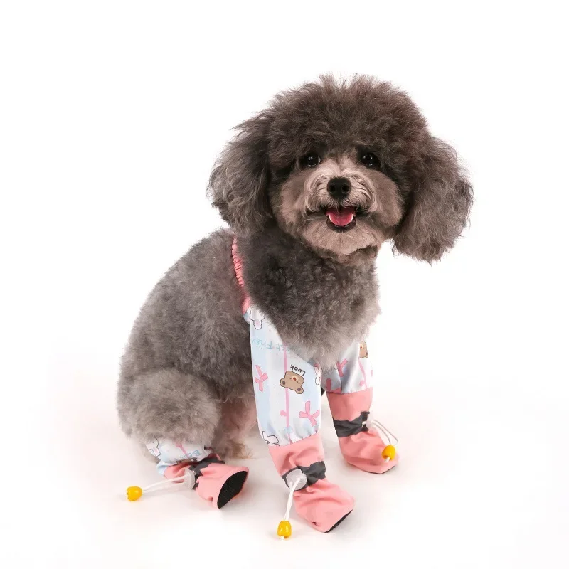 Autumn and Winter Dog Shoe Covers Dust Pants for Small Bear Plaid Jumpsuit Walking Clothes for Outdoor Activities