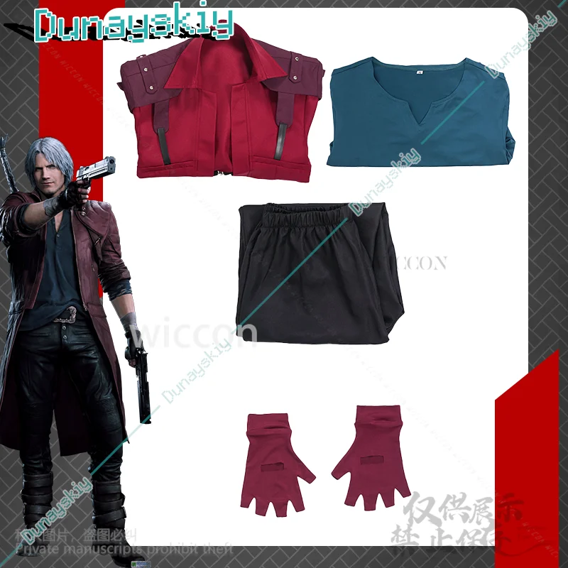 DMC 5 Cosplay Dante Anime New Movie Cool Man Red Sexy Jacket Coat Pants Glove Wigs Set For Halloween Christmas Party Customized