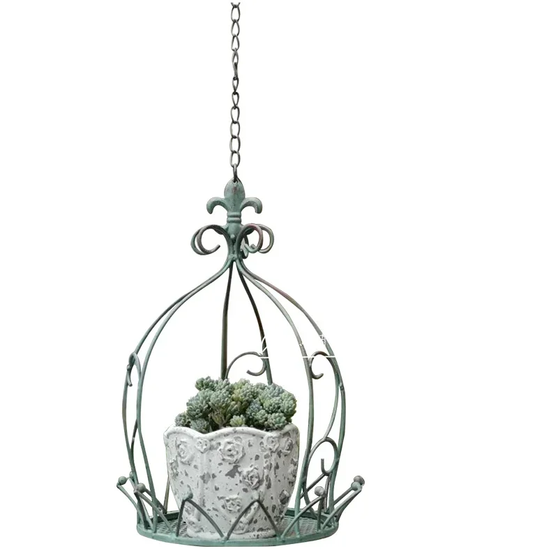 

American country wrought iron hanging crown hanging basket courtyard garden balcony space level decoration hanging pot flower