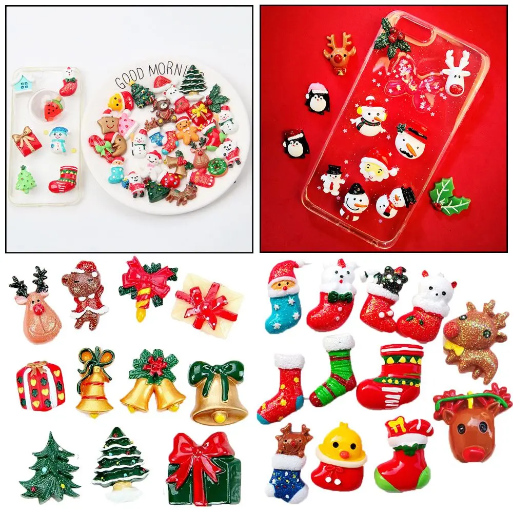 30PCS DIY Stocking Santa Clause Christmas Accessory Cabochon Phone Decor Flat Back