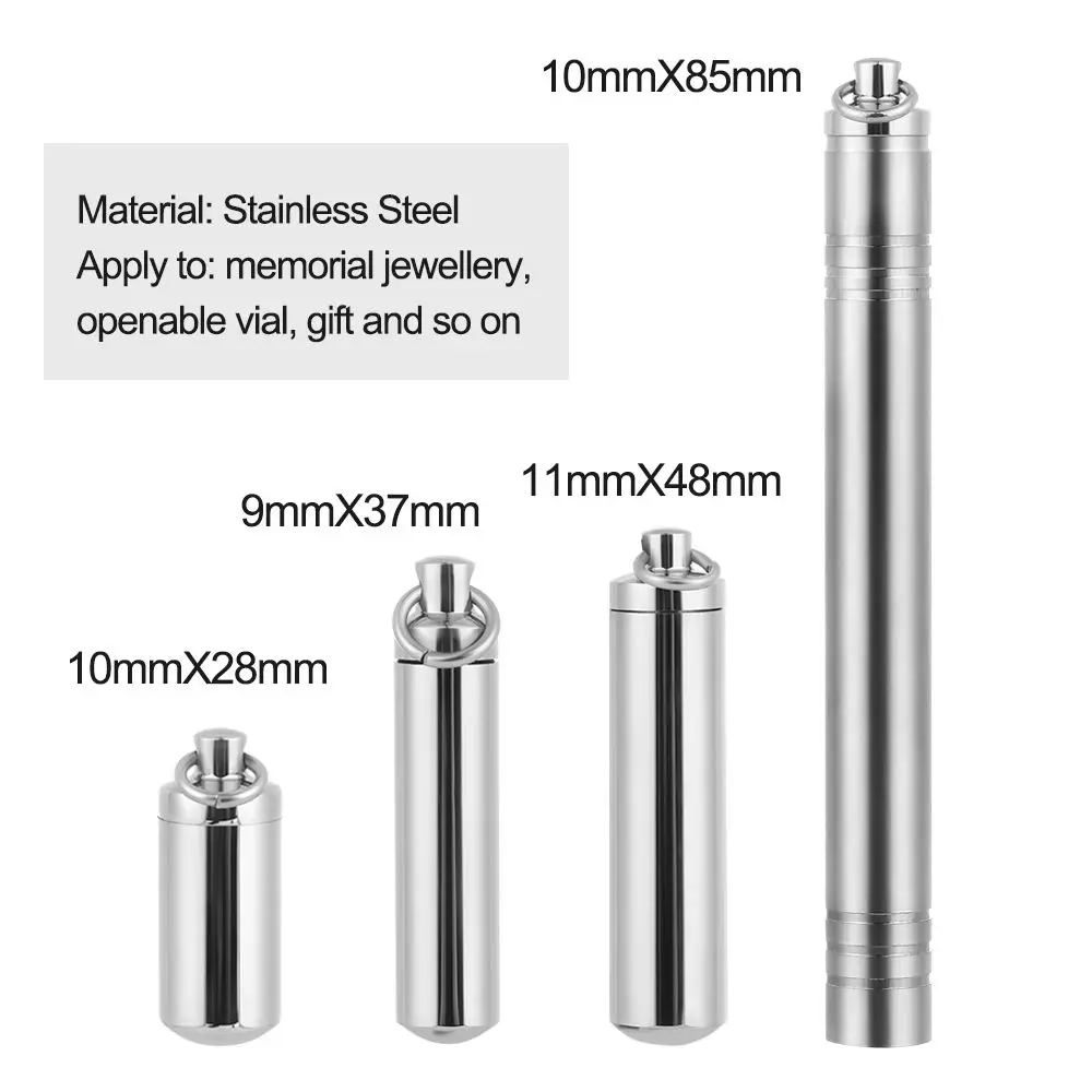 Unisex Stainless Steel Pill Case Ashes Urn Wishing Bottle Perfume Vial Pendant Cylinder Tube