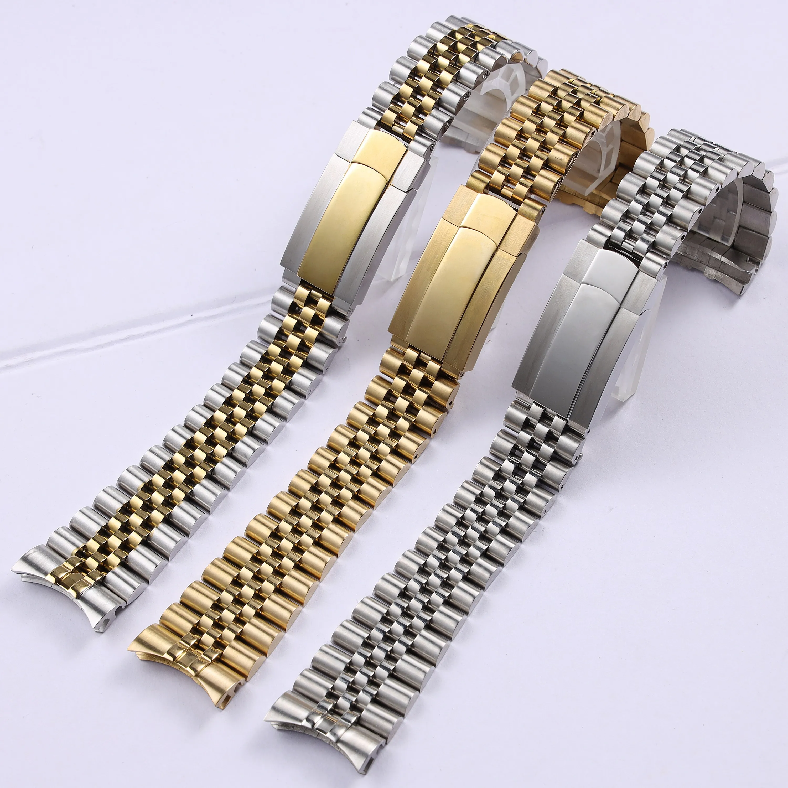 New 21 20mm Solid Stainless Steel Jubilee Watchband for Rolex Perpetual Date Just Men Women Silver Gold Metal Strap Bracelet